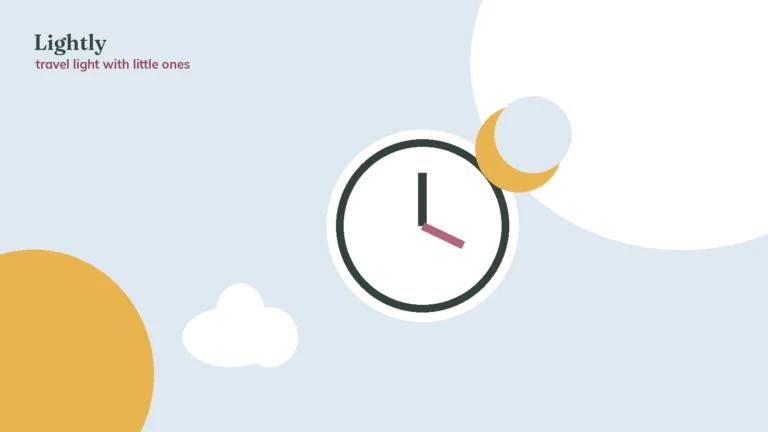Illustration of a clock and moon — baby jet lag and time zones