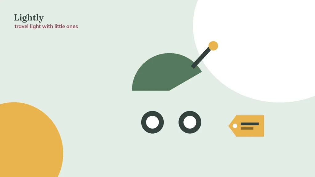 Illustration of a compact travel stroller with a luggage tag — cabin-size travel strollers