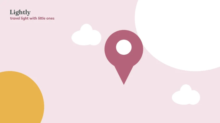 Illustration of a map pin and clouds — planning the first trip with a baby