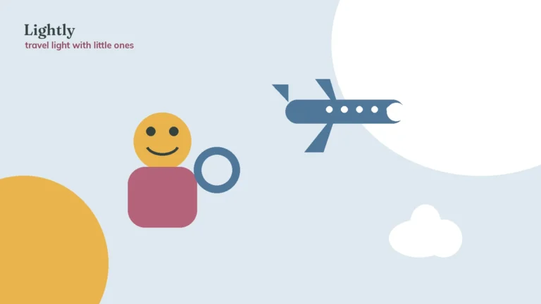 Illustration of a happy toddler with an airplane overhead — flying with a toddler