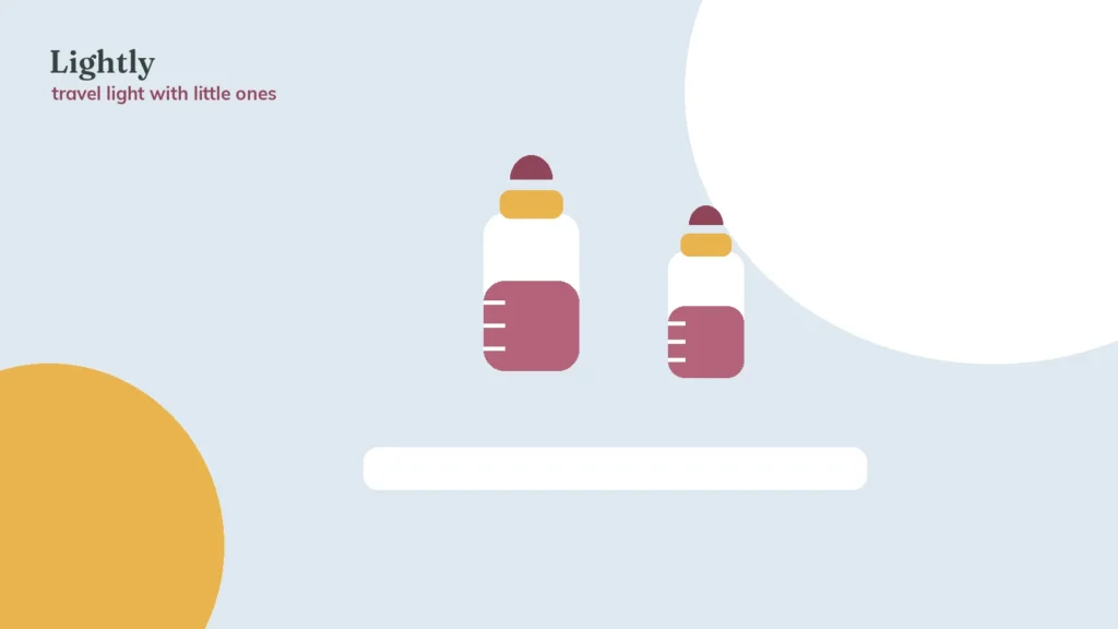Illustration of baby bottles on a security tray — flying with breast milk and formula
