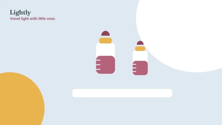 Illustration of baby bottles on a security tray — flying with breast milk and formula