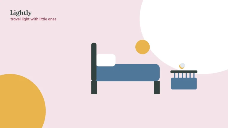 Illustration of a hotel bed with a crib beside it — hotels with babies